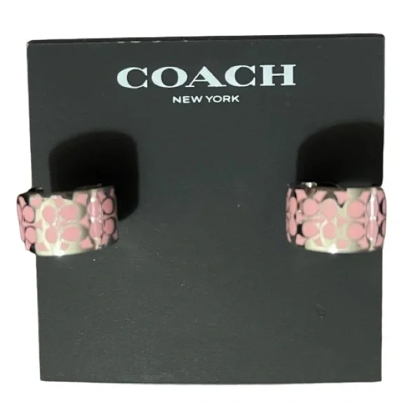 NEW Coach Huggie Earrings Pink / Silver With Butterfly Closure - Picture 6 of 15